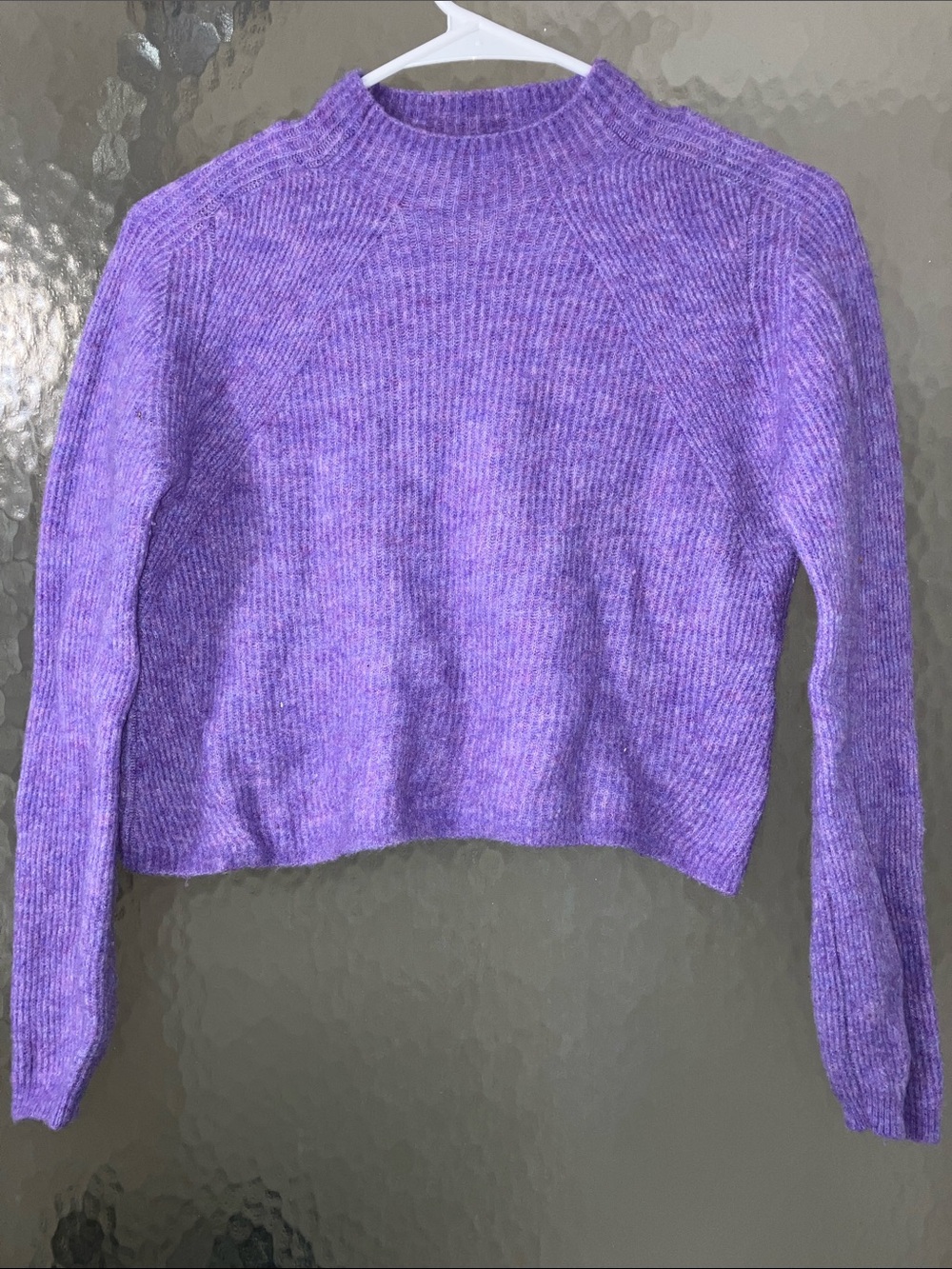 Banana Republic Crop Crewneck Ribbed Sweater in Purple Wool Blend